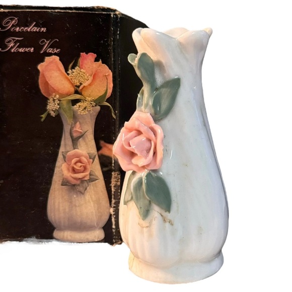 VTG Miniature Genuine Porcelain Rose Bud Vases 1 Used 1 New Both W/ Original Box - Picture 2 of 7